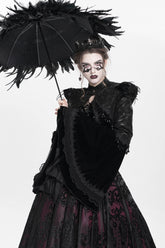 Black Long Sleeves Floral Embroidery Women's Gothic Beaded Frog Short Jacket